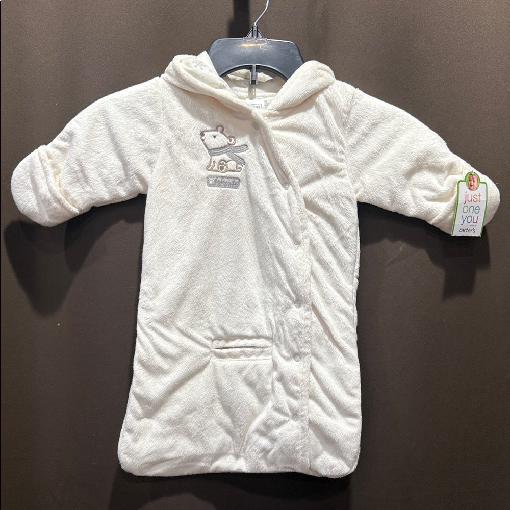 Carter's White Hooded Sleep Sack with Bear Design Size 0-3 months NWT